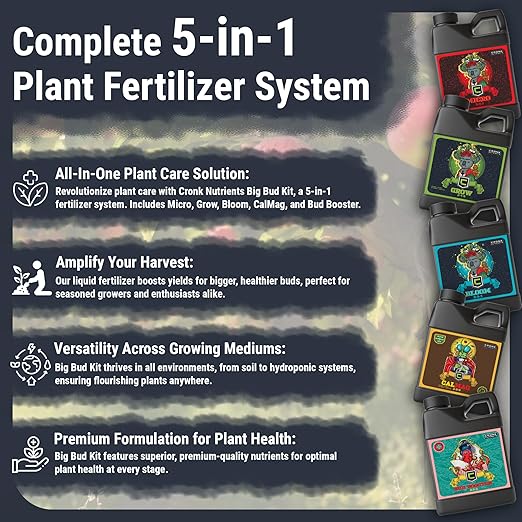 Cronk Nutrients Big Bud Kit: Complete Nutrient System – Micro Grow Bloom Bud Booster &amp CalMag – Best Indoor &amp Outdoor Plant Fertilizer – Easy to Use for Robust Growth &amp Enhanced Flower