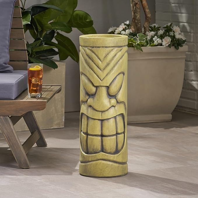 Stone Statue Urn Planter Decorative Face Plant Pot Antique Green