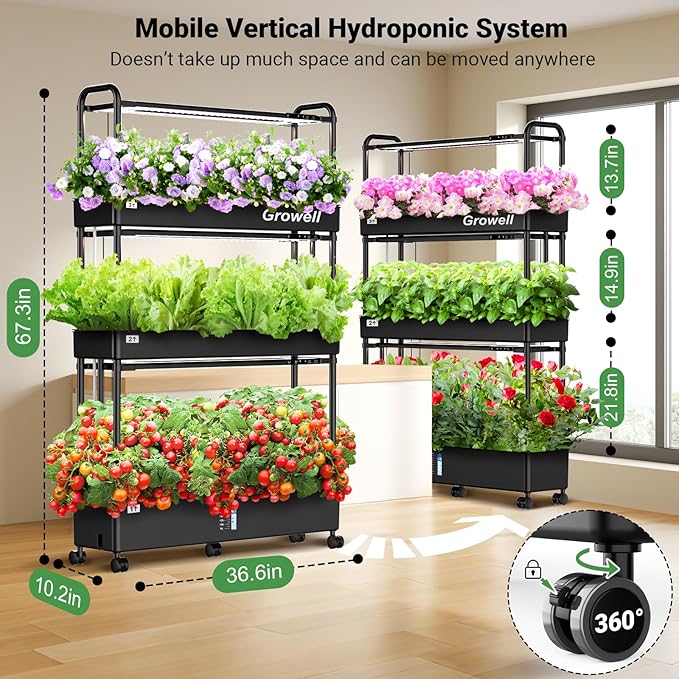 Large Hydroponics Growing System Kit 90 Pods Vertical Hydroponic Garden with 2 Light Modes Grow Light Auto Circulating Water System 40L Indoor Gardening System for Herb Vegetable Fruit