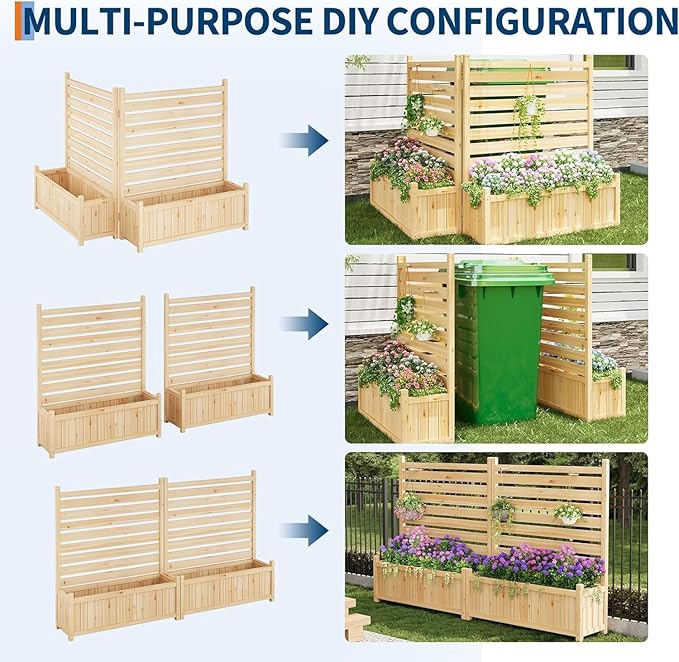 2-Panel Outdoor Privacy Screen with Planter Box 33X40 Wooden Fence Cover for Patio &amp Garden Perfect for Hiding AC Units Trash Cans Pool Pumps &amp Equipment Natural Decorative Backyard Div