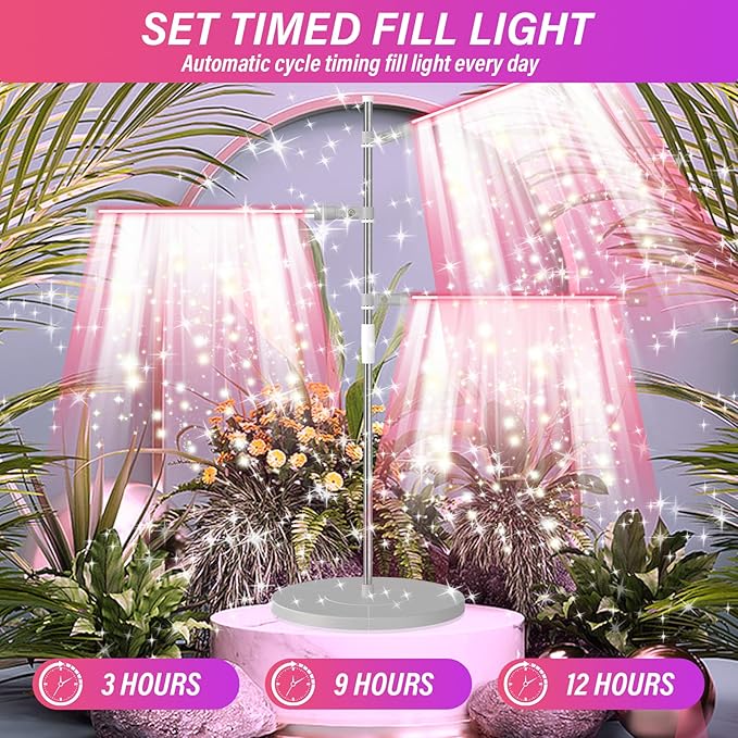LED Grow Lights 3 Heads Red Blue White Full Spectrum Plant Light with Clamp for Indoor Plants Seed StartingIndoor Grow Lamp with Remote Control10-Level DimmableAuto On Off Timing 3 9 12Hrs