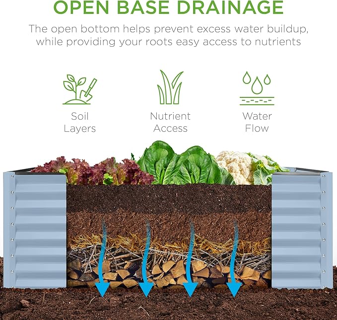 Best Choice Products 4x2x2ft Outdoor Metal Raised Garden Bed Deep Root Box Planter for Vegetables Flowers Herbs 119 Gallon Capacity 100% Non Toxic Materials - Mist Blue