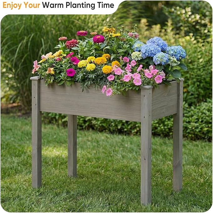 NEWBULIG Raised Garden Bed with Legs 34x18x30inElevated Wood Planter Box Stand for Outdoors Garden Balcony CourtyardNatural Wood 400 Pound Capacity for Planting Herbs Flowers VegetablesDark Grey