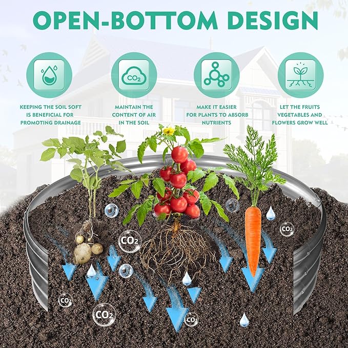 4FT Diameter Galvanized Garden Raised Bed/Plant Box/Fire Pit Ring-0.8mm Thick12 Inch TallCrimped Edge and CornerNo SharpePerfect for Plantings (Silver 48 Dia X 11.5 inches)