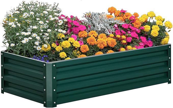 Raised Garden Bed 4' x 2' x 1' Galvanized Planter Box Raised Bed for Vegetables Flowers Plants and Herbs Green