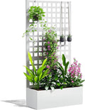 Outsunny Galvanized Raised Garden Bed with Trellis Metal Planter Box with Drainage Holes Outdoor Privacy Screen for Climbing Plants Vegetable Vines 35 x 16 x 70 White