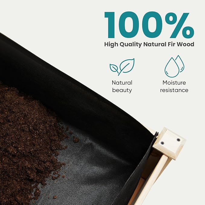 OLIXIS 48x 24x 30in Raised Garden Bed - Natural Wood Elevated Planter Box with Non-Woven Liner 300lb Capacity - Perfect for Backyard Patio Balcony Gardening(Dark Yellow)