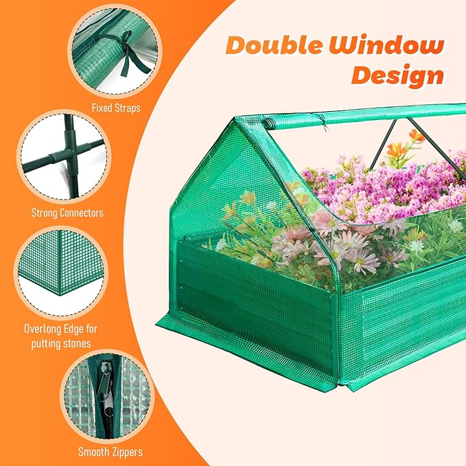 Galvanized Raised Garden Bed Mini Greenhouse Outdoor Raised Garden Planter Box for Vegetable Flower Fruit Metal Planter Garden Box for Garden Yard (72x37x36 in)