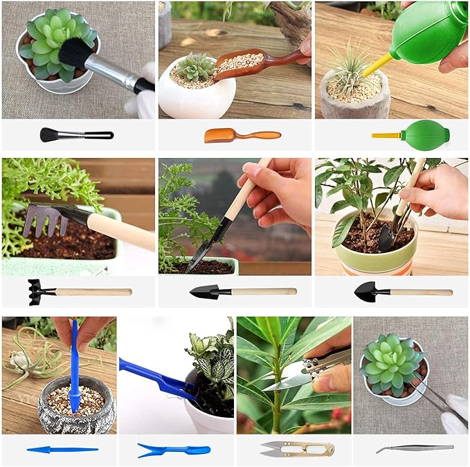 111Pcs Garden Tools Set Succulent Tools Set Heavy Duty Aluminum Manual Garden Kit Outdoor Gardening Gifts Tools for Men Women