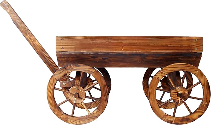 Wood Wagon Flower Planter Pot Stand WWheels Home GOutdoor Decor