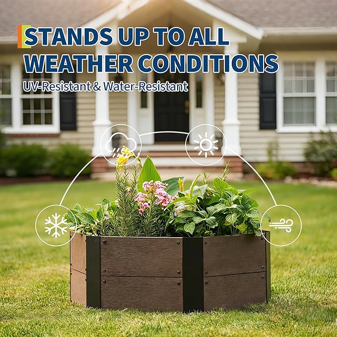 PeakPursuit Hexagon Raised Garden Bed Kit (6-Panel) Wood Look Planter Box for Indoor &amp Outdoor Use 11.8 Deep Grow Bed for Herbs Vegetables Flowers on Patio Balcony Yard