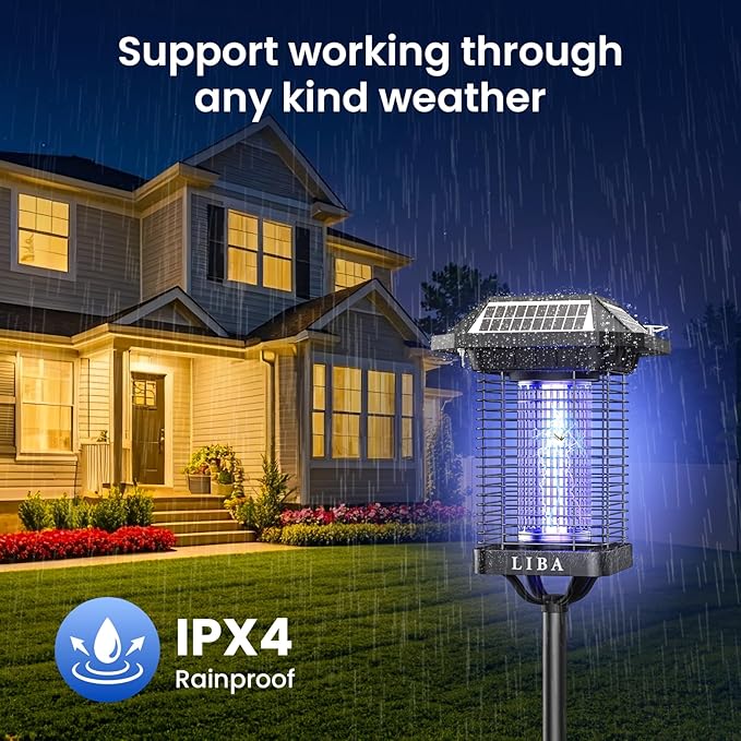 LiBa Solar Bug Zapper Outdoor 2 in 1 Mosquito Zapper Cordless &amp Rechargeable Solar Insect Killer Lamp 3500V Mosquito Catcher Decor Light for Patio Garden Backyard