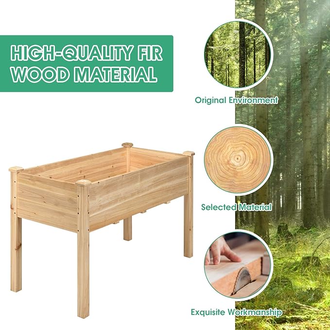 ORALNER Wooden Raised Garden Bed with Legs 49.5 x 23.5 x 30In Outdoor Standing Planting Bed w/Bottom Drainage Hole for Herb Flower Vegetable Elevated Wood Planter Box for Patio/Balcony/Backyard