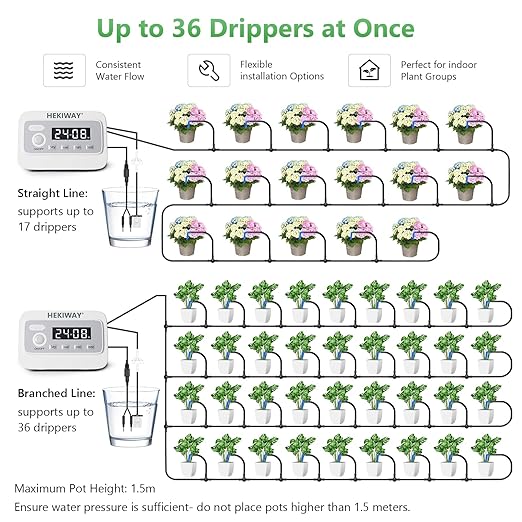 82FT Automatic Plant Watering System–HEKIWAY 390 Adjustable Watering Modes Supports 25-36 Pots | Indoor Garden System &amp Vacation Plant Watering Devices Auto Watering for Plants Outdoor