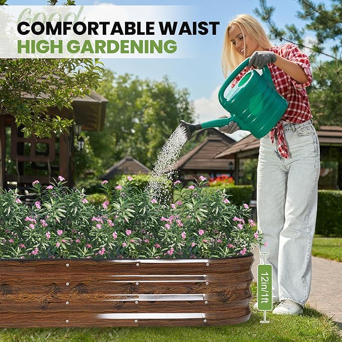 G GOOD GAIN Raised Garden Beds - 8x2x1ft Galvanized Planter Boxes Kit with Protective Tape &amp Gloves &amp Tools | Oval Metal Outdoor Raised Bed for Gardening Vegetables Fruits Flowers Herbs Gr