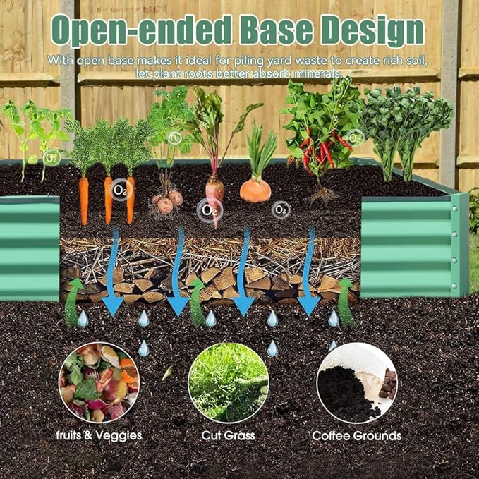 Heavy-Duty Galvanized Steel Raised Garden Bed for Outdoor Vegetable Fruit and Flower Planting – Rust-Resistant Metal Planter Box (8x4x1ft (Green))