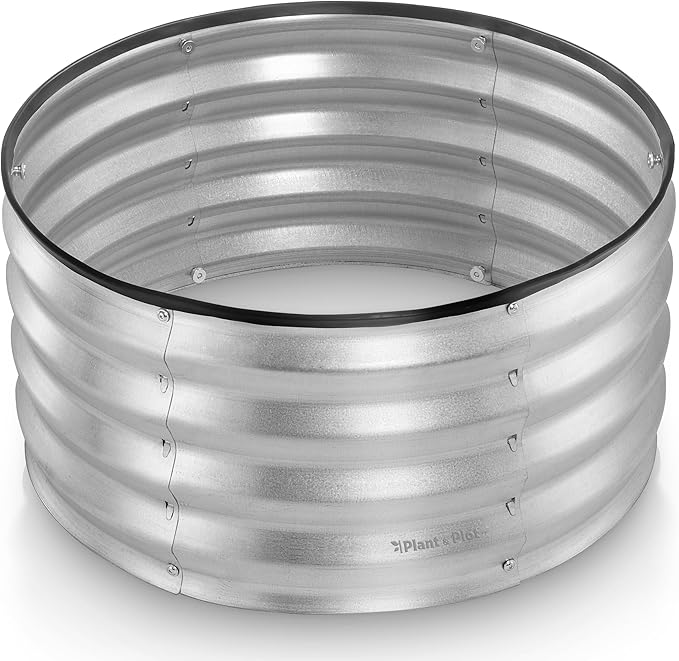 Round Galvanized Raised Garden Bed // 2×2×1 ft Galvanized Raised Garden Beds Outdoor for Gardening Vegetables Flowers // Patented Tool-Free Design Round Planter (Silver)