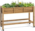 YITAHOME Raised Garden Bed HDPE 47x18x31In Poly-Wood Weather-Resistant Raised Flower Bed Elevated Planter Box with Lockable Wheels for Vegetables Brown