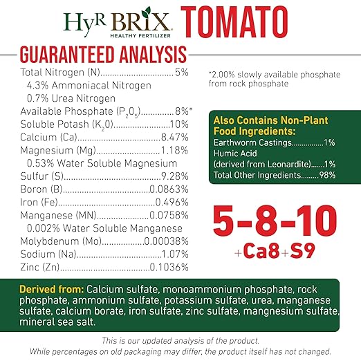HyR BRIX Slow-Release 5-8-10 Tomato Fertilizer 45lb Bag - Garden Food with Calcium &amp Essential Micronutrients – Supports Fruit Development Helps Prevent Blossom End Rot