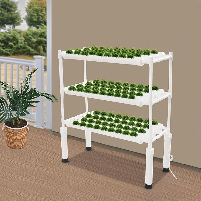 DNYSYSJ 3-Tier Indoor Plant Stand with Grow Light 108-Hole Hydroponic Growing System with Automatic Watering Plant Shelves for Herbs Vegetables Balcony Gardening (37.4X18.9X45.28)