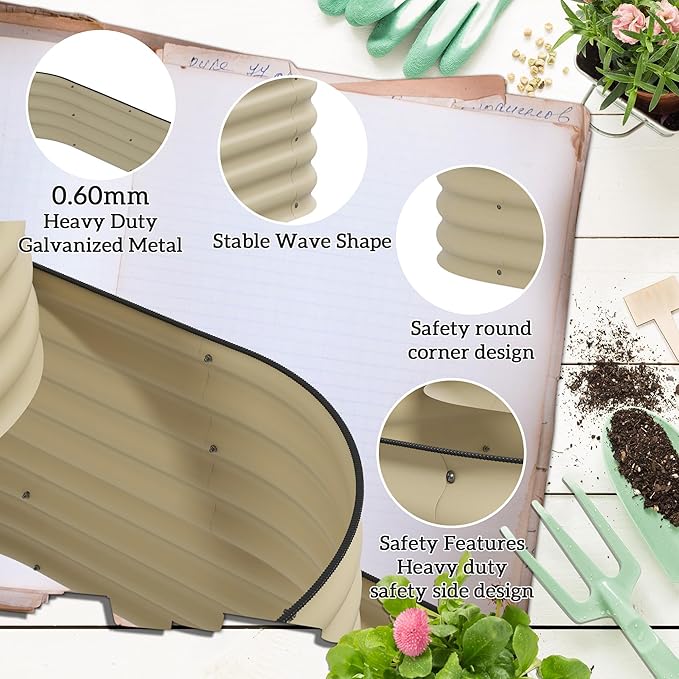 Outsunny 3-Tier Galvanized Steel Raised Garden Bed Kit 62.25 x 43 x 32.25 3 Combining Planter Boxes with Rubber Strip Edging Open Bottom for Backyard Garden Patio Cream White
