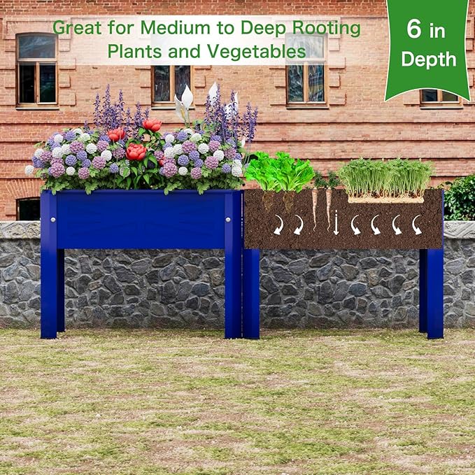 Elevated Metal Planter Box Stand Heavy Duty Raised Garden Bed for Vegetables Flowers Herbs Indoor Outdoor Use Cobalt Blue