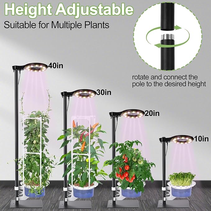 Indoor Plant Hydroponics Growing System Tower Kit with Grow lightHerb Vegetable Indoor Gardening System with Standing Floor Tall LED Grow LightsHeight Adjustable with StandTimerTrellis