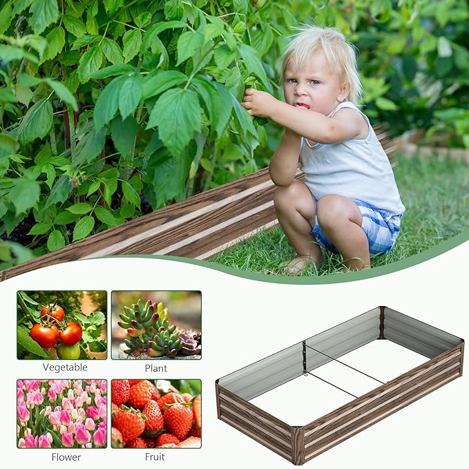 3 in 1 Galvanized Raised Garden Bed with 87 H Arch Trellis for Climbing Plants Outdoor Gardening Planter Box with Climbing Net for Flower Vegetables Fruits Herbs Wood Grain