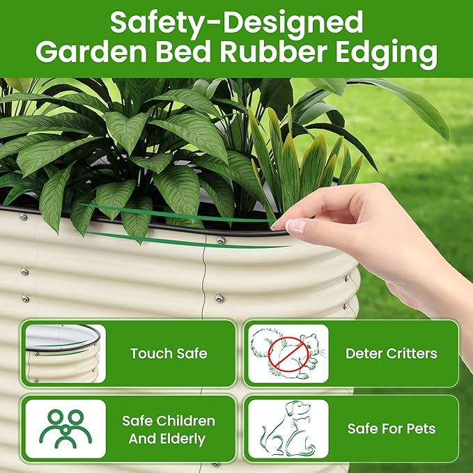 8x2x2.66Ft Galvanized Raised Garden Bed32 Extra Tall Raised Planter Box with Bracing RodsMetal Planter Garden Beds for Growing Vegetables in Outdoor Patio(Ivory).