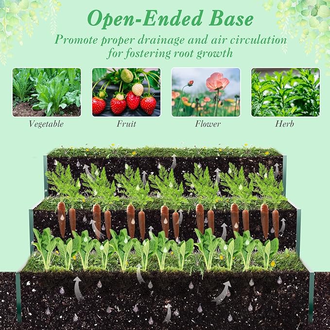 Giantex 3-Tier Raised Garden Bed Set 2 47 x47''x24'' Heavy-Duty Metal Outdoor Planter Box w/Open-Ended Base Elevated Planter Box for Vegetable Fruit Flower Herb Patio Backyard Raised Bed Kit