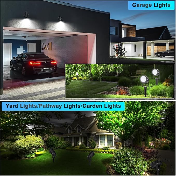 High Brightness 1000LM Outdoor Spot Lights for Yard 6500K Daylight Spot Lights Outdoor with 4.9FT Electric Cord 10W LED IP66 Waterproof Landscape Spotlights for Garden Tree Flag - 2 Pack