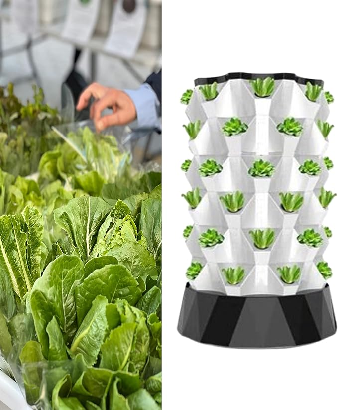 Hydroponics Growing SystemHydroponics Growing Sys Kit Hydroponics Tower with 48/64/80 Growing Points Vertical Hydroponic Tower Garden for Vegetables StrawberriesGreen-48holes