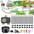 120FT Drip Irrigation System with Smart Water Timer – Automatic Garden Watering Kit with Dual Metal Tube Brass Connectors 360° Adjustable Nozzles &amp Bendable Tubing for Garden Greenhouse &amp La