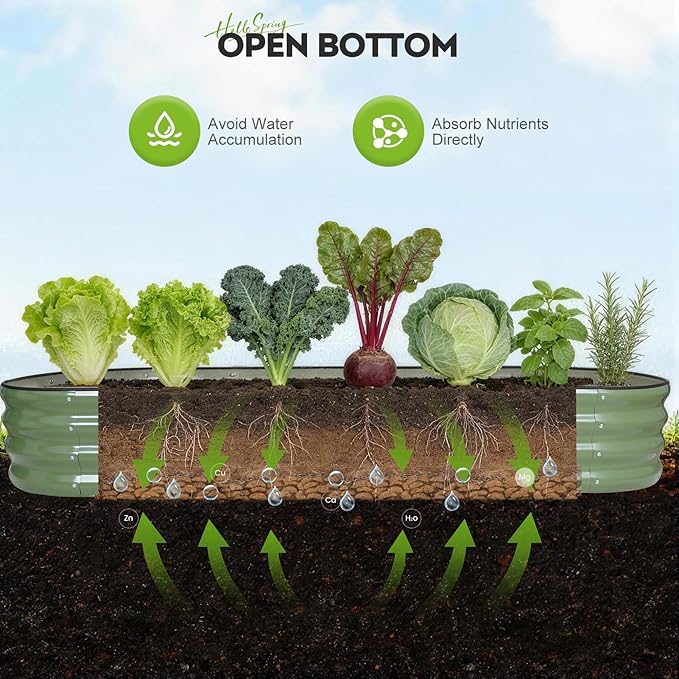 ZORMY Galvanized Raised Garden Bed 1 Pack 8x2x1ft Oval Metal Planter Box Outdoor with Support Rods &amp Corner Protection Planter Beds for Vegetables Fruits Flowers (OliveGreen)
