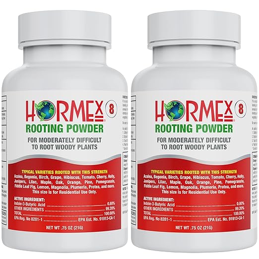 Hormex Rooting Hormone Powder #8 (0.80% IBA) for Semi-Hardwood Plants Trees &amp Shrubs – High Strength Root Stimulator Growth Hormone &amp Root Booster for Woody Cuttings Cloning &amp Propagat