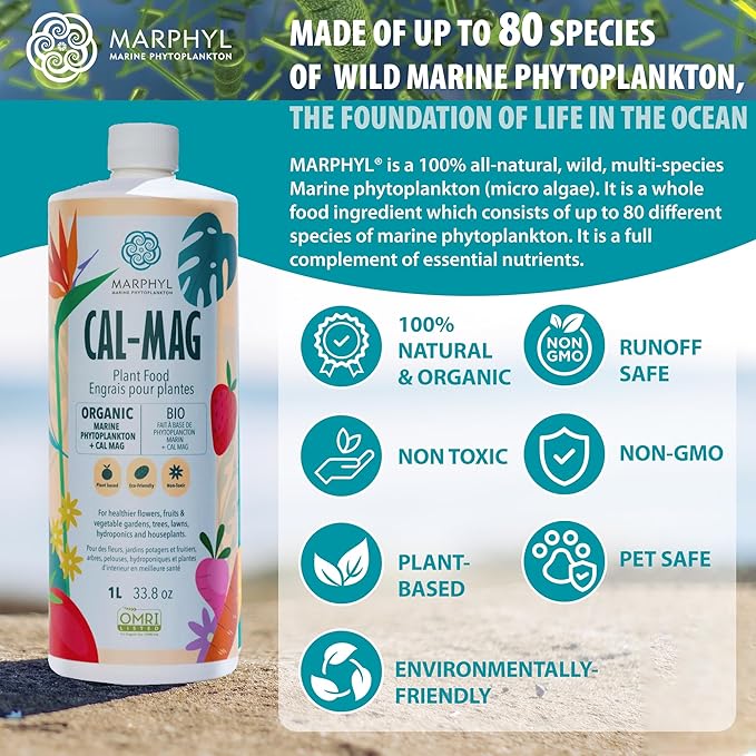 MARPHYL Organic Cal-Mag Liquid Fertilizer – Calcium &amp Magnesium Supplement to Correct Plant Deficiencies Supports Strong Growth for Garden Flowers Vegetables Succulents &amp Hydroponics