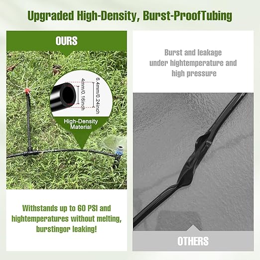 100FT 1/4 Inch Drip Irrigation Tubing with 10 Pack Push-to-Connect 1/4 Tee Connectors Distribution Drip Line Hose &amp Universal Tee Fitting for Drip Irrigation Parts or Drip System and Misting Sy