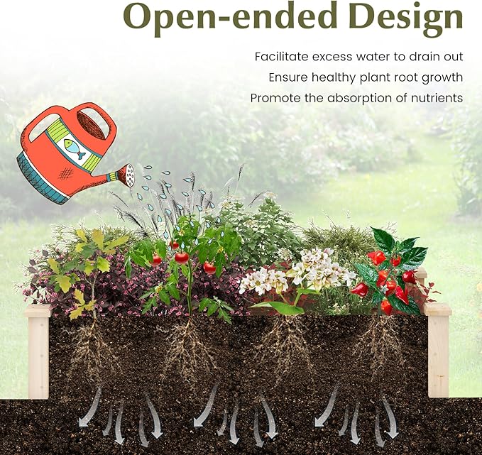 Giantex Wooden Raised Garden Bed Rectangular Planter Box for Vegetables Fruits Flowers Herbs 48 Lx24 Wx10 H Outdoor Elevated Planting Bed for Garden Backyard Lawn Patio