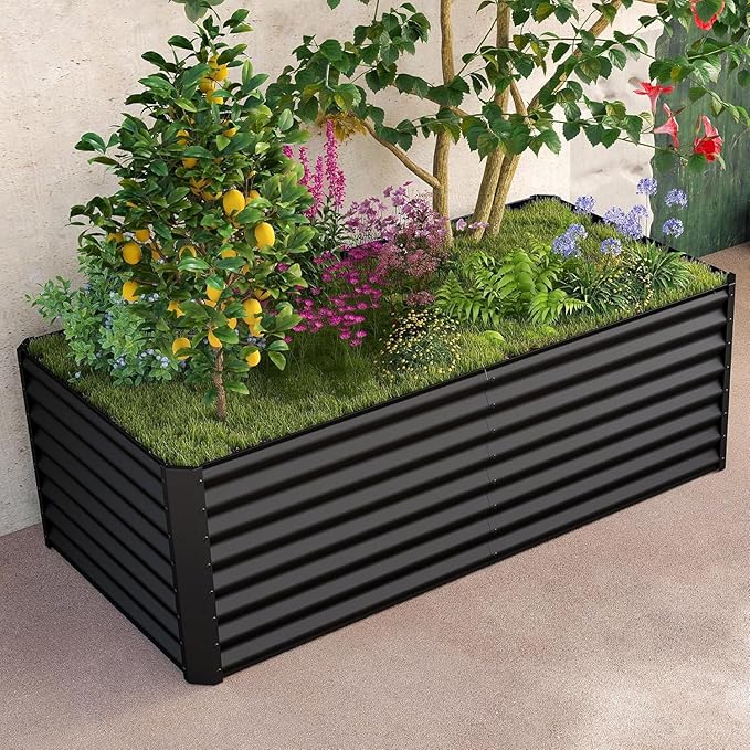 6x3x2ft Galvanized Raised Garden Bed Outdoor Planter GBoxes Large Metal Planter Box for Gardening Vegetables Fruits Flowers Dark Gray