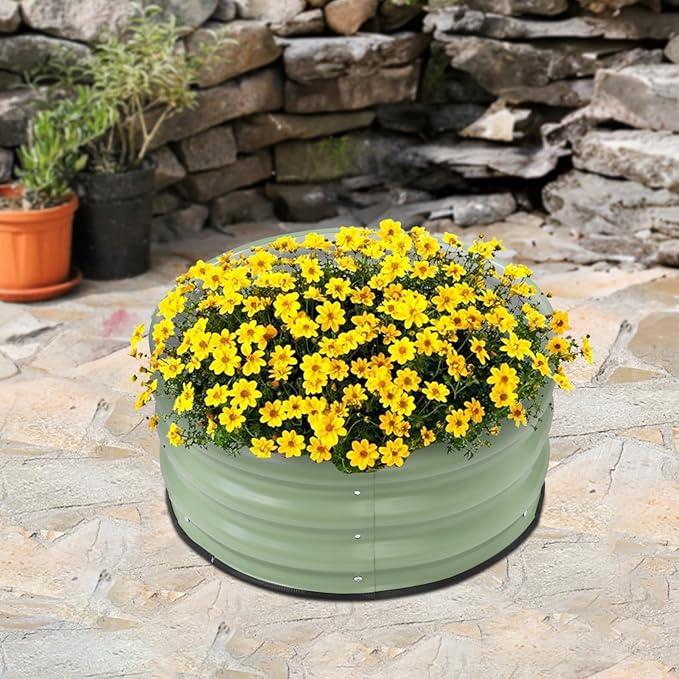 Raised Planter Box Round Metal Raised Bed Garden Bed Kit Above Ground Garden Box Round Galvanized Outdoor Planter Box for Gardening Vegetables Flowers Fruits Herbs