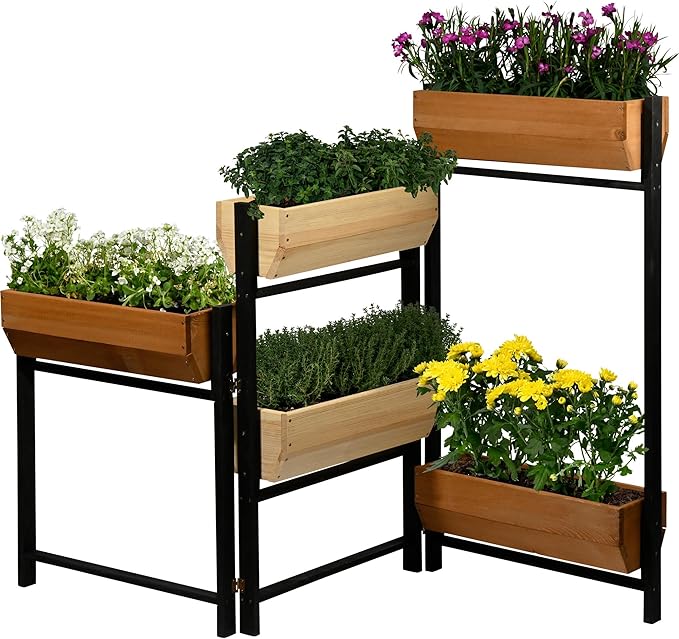 dobar® Flexi Vertical Bed with 5 Steps - Flexible Raised Bed Made of Pine Wood - Folding Flower Box Herb Bed - 165 x 18 x 105 cm - Black/Brown/Natural