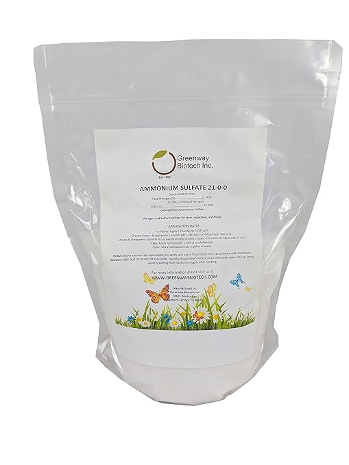 Greenway Biotech Ammonium Sulfate 21-0-0 Fertilizer | 21% Nitrogen + 24% Sulfur | Lowers Soil pH | for Blueberries Azaleas &amp Lawns | 100% Water Soluble | Made in USA | 5 Pounds