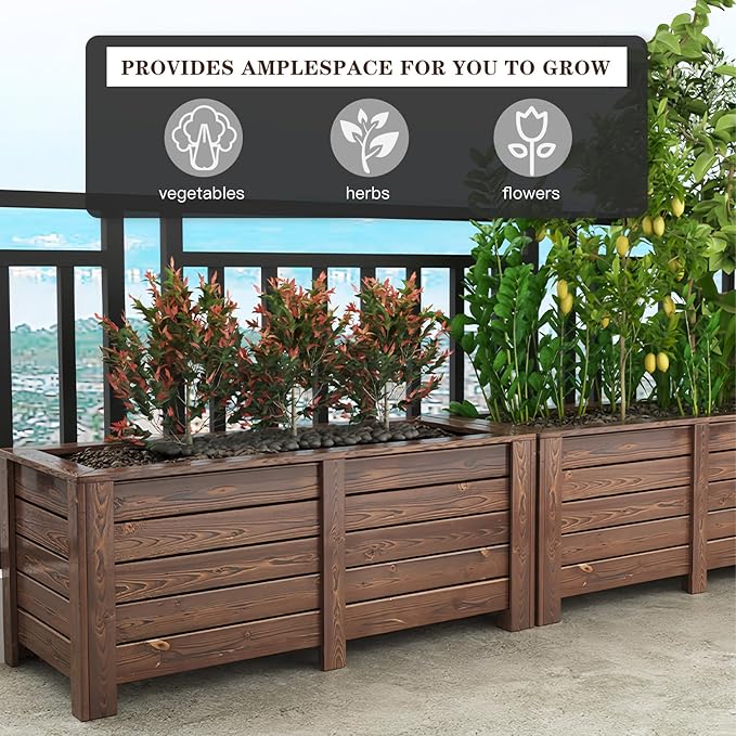 Wood Garden Bed Planter Garden Boxes Outdoor Planter Box Wood Container Gardening Planter Raised Beds for Growing Flowers/Vegetables/Fruits in Backyard (62.99inx19.68inx23.62in)