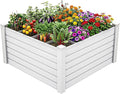 YITAHOME 48x48x24 in Plastic Raised Garden Bed with Growth Grid Large Outdoor Vinyl Planter Box for Plants Vegetables and Flowers Easy Installation White