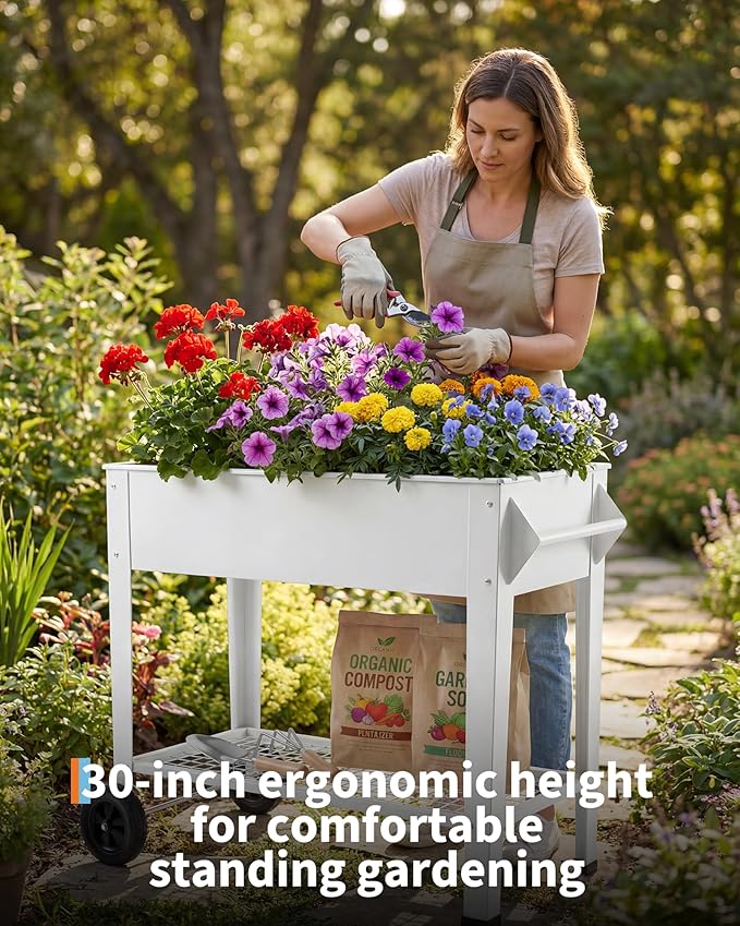 Elevate 39 Raised Garden Bed with Wheels &amp Storage Shelf 400 Lbs Capacity Anti-Rust Steel Planter Box for Vegetables &amp Herbs Patio/Balcony/Backyard