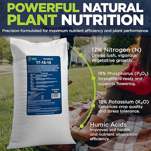 Supply Solutions | 17-18-18 HumiSync Plant Food Powder | Balanced NPK Fertilizer with Humic Acid for Lawn Garden Vegetables Flowers Trees &amp Shrubs - All Purpose Garden Fertilizer (40 Pounds)