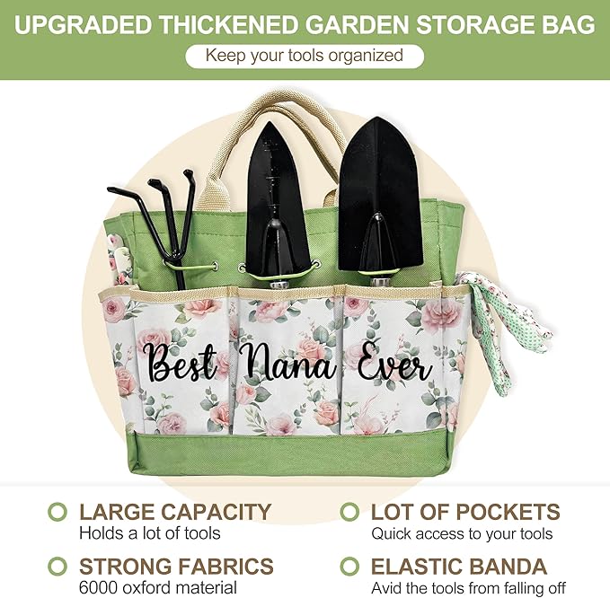 Nana Gifts Mothers Day Garden Kit for Nana Gifts from Grandkids Floral Gardening Tools and Durable Garden Tools Organizer Tote Ideal Gardening Set for Women on Christmas Plant Lover Present