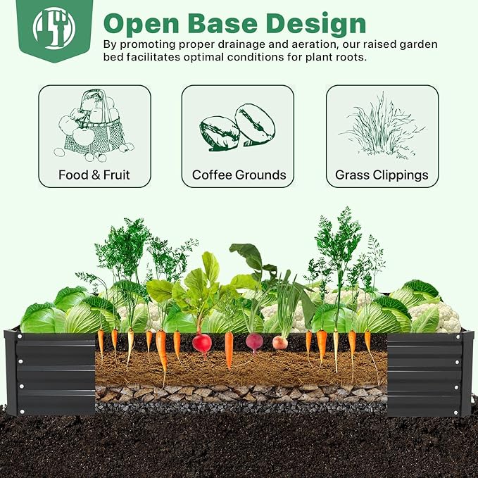 ONCEMORE Galvanized Raised Garden Bed for Vegetables Flowers Herbs Metal Raised Garden Bed Kit with 2 PCS Tomato Cage Gloves Trellis Netting Plant Labels Plant Ties Black 6×3×1FT