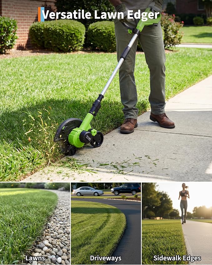 20V Cordless Lawn Edger 9-Inch Blade 4.0Ah Battery Powered Edger Lawn Tool with Dual Wheels 3 Depth Settings LawnTrencher for Yard Garden Patio Driveway Lawn and Sidewalk