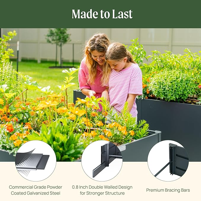 Vego garden Raised Garden Bed 17 Tall 83 x 83 L-Shaped Modern Raised Garden Beds Kit Metal Planter Box for Vegetables Flowers &amp Fruits Midnight Blue
